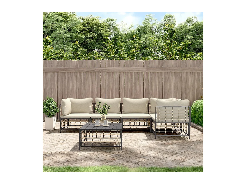 6-delige Loungeset met kussens poly rattan antracietkleurig