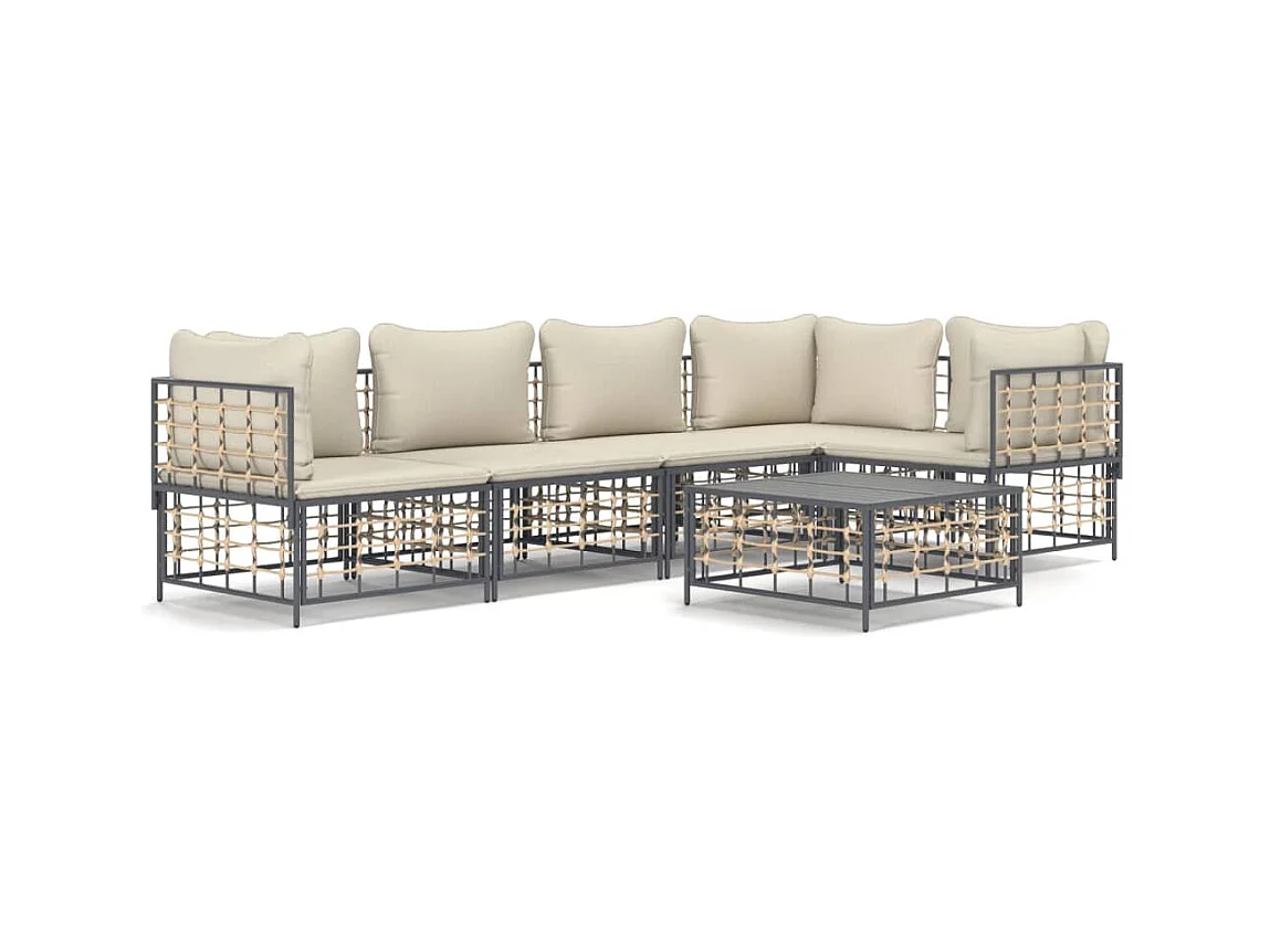 6-delige Loungeset met kussens poly rattan antracietkleurig