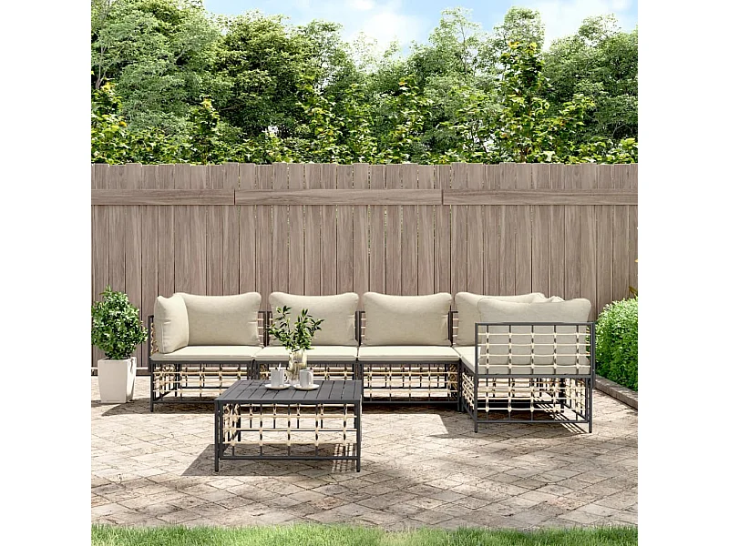 Salon de jardin 6 pcs avec coussins anthracite résine tressée