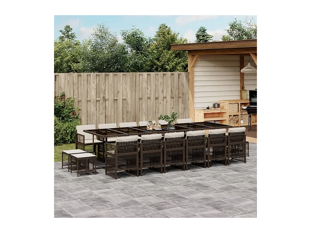 17-tlg. Garten-Essgruppe mit Kissen Braun Poly Rattan