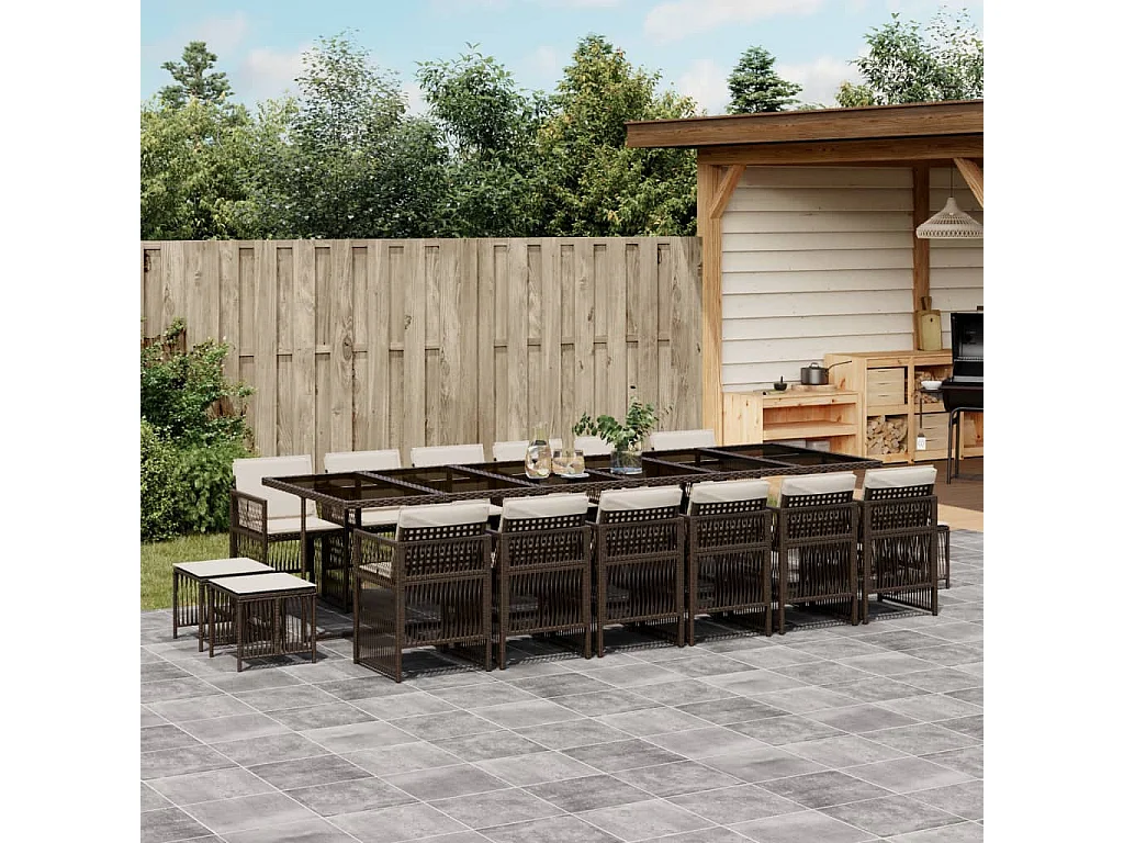 17-tlg. Garten-Essgruppe mit Kissen Braun Poly Rattan