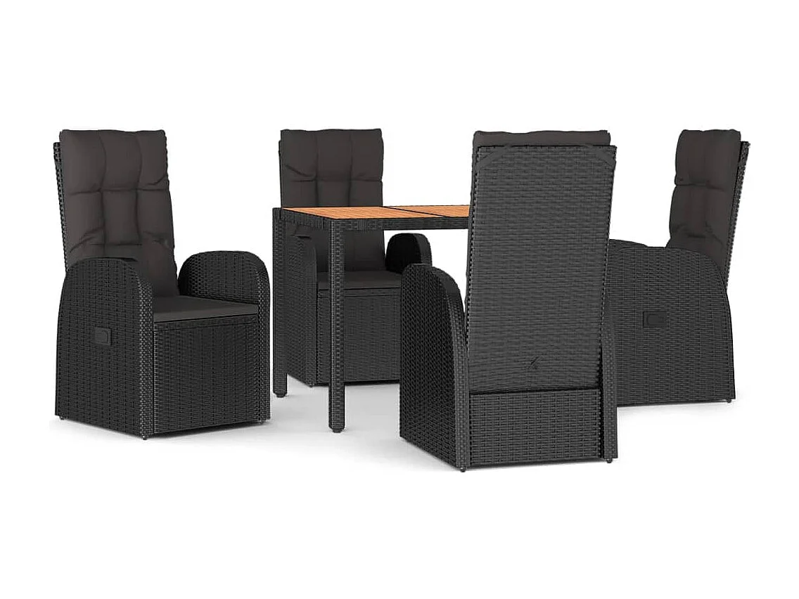 5-delige Tuinset met kussens poly rattan zwart