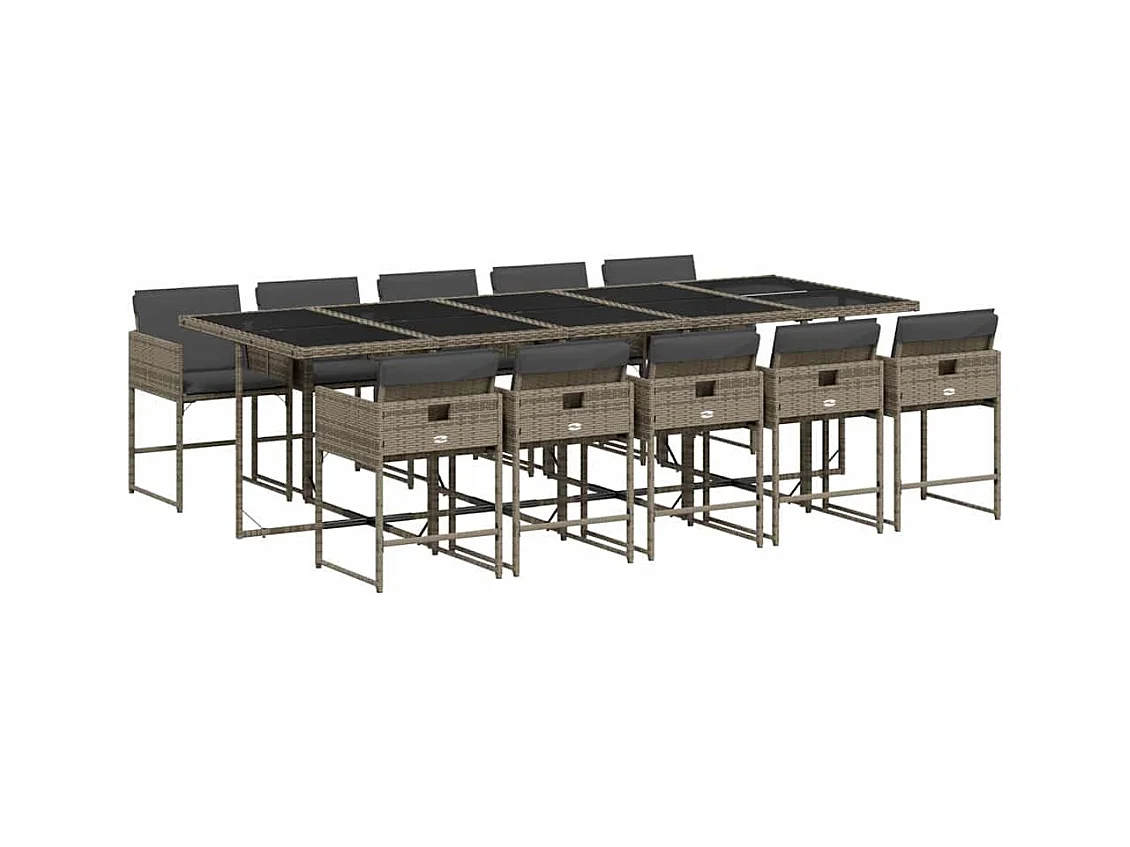 Ensemble à manger de jardin 11pcs avec coussins gris poly rotin