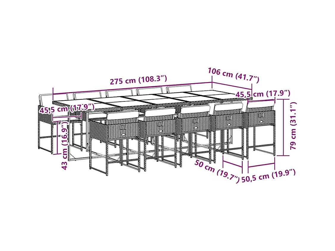 Ensemble à manger de jardin 11pcs avec coussins gris poly rotin