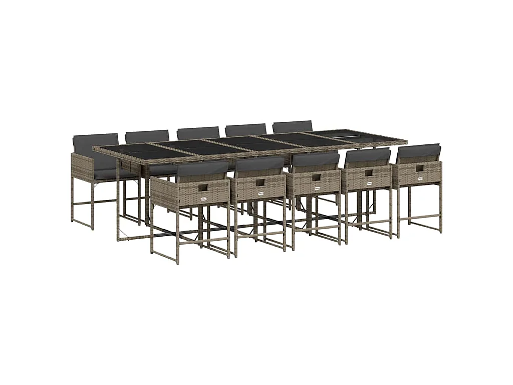 Ensemble à manger de jardin 11pcs avec coussins gris poly rotin