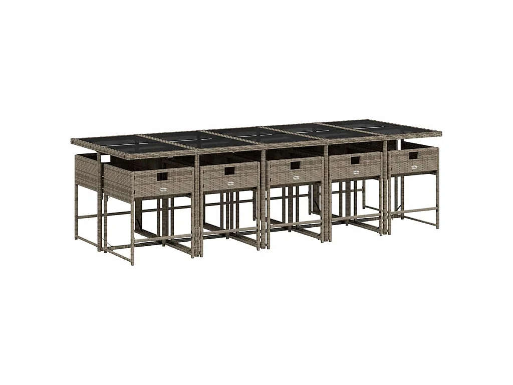 Ensemble à manger de jardin 11pcs avec coussins gris poly rotin