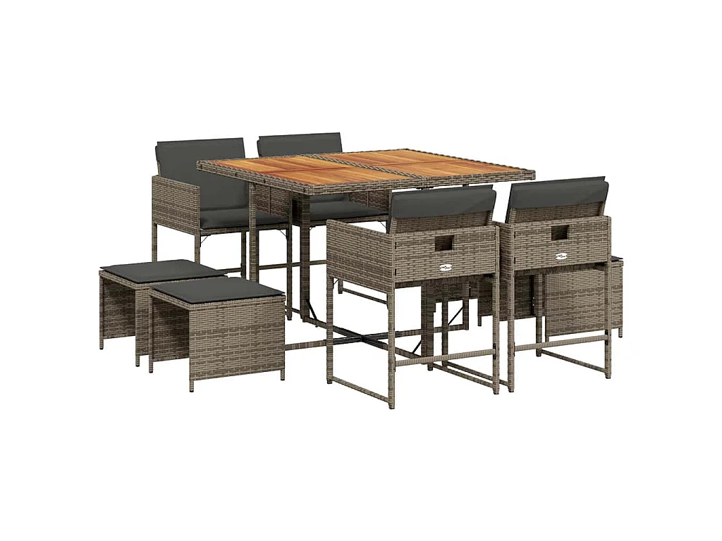 9-delige Tuinset met kussens poly rattan grijs