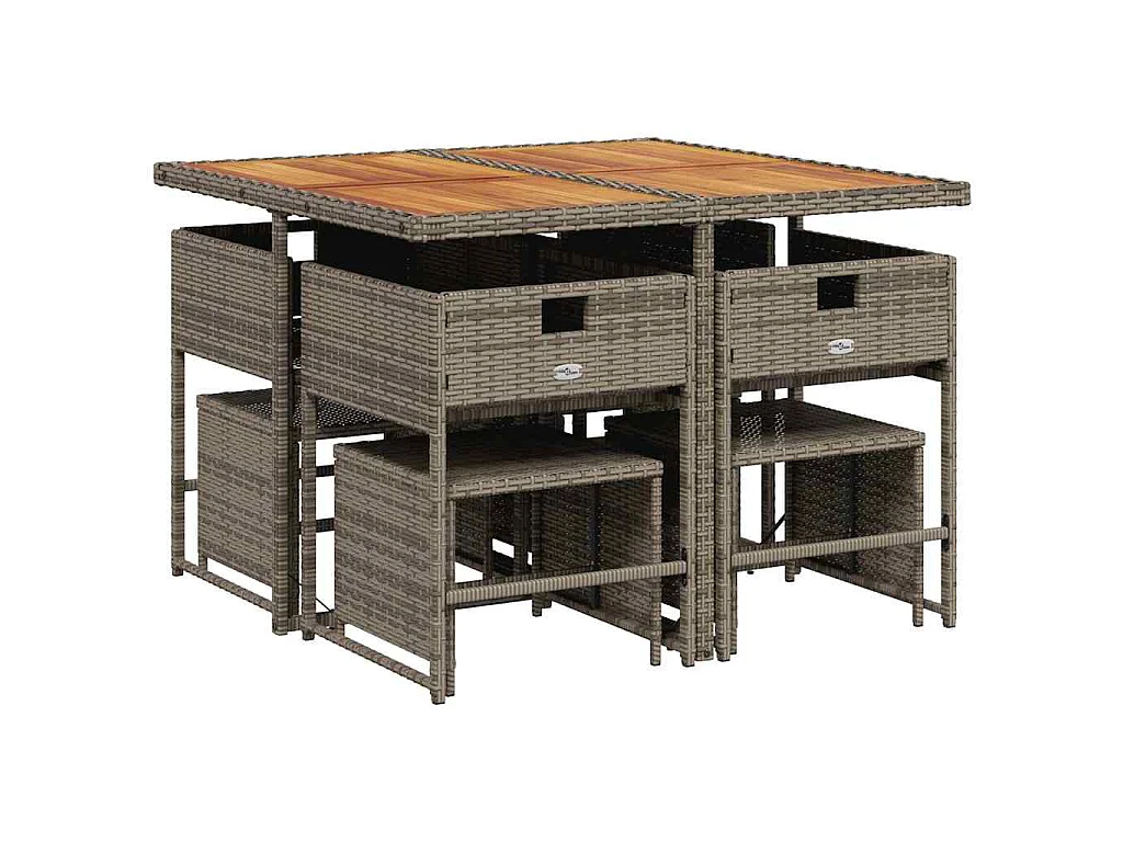 9 pcs conjunto de jantar p/ jardim c/ almofadões vime PE cinza