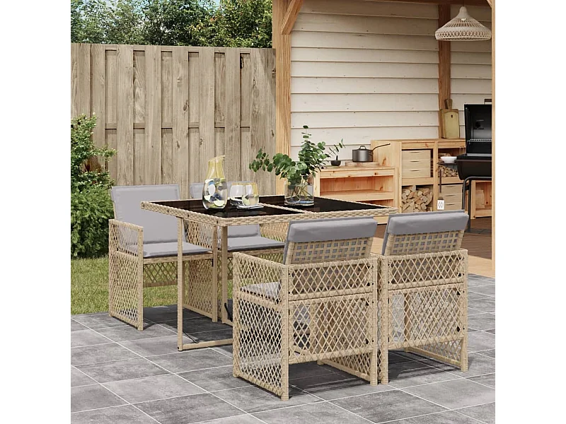 5-delige Tuinset met kussens poly rattan beige