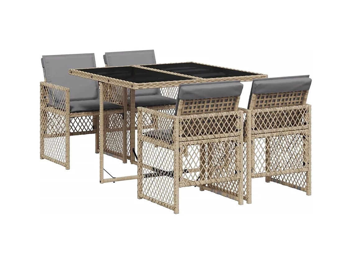 Ensemble à manger de jardin avec coussins 5pcs Beige poly rotin