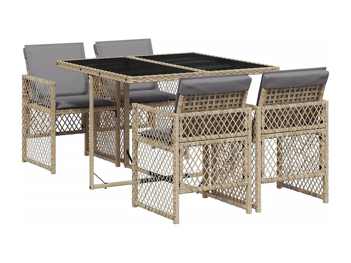 5-tlg. Garten-Essgruppe mit Kissen Beige Poly Rattan