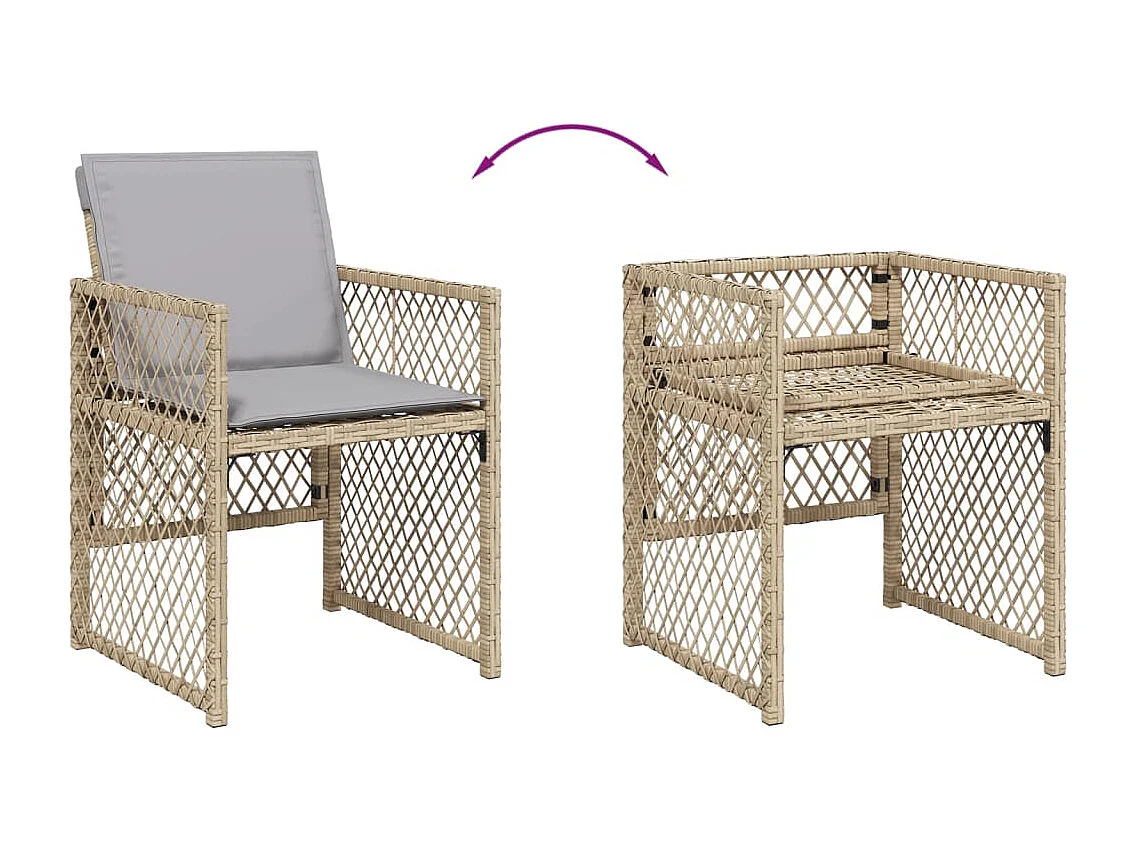 Ensemble à manger de jardin avec coussins 5pcs Beige poly rotin