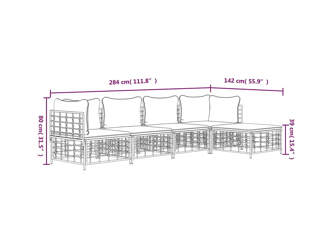 5-tlg. Garten-Lounge-Set mit Kissen Anthrazit Poly Rattan