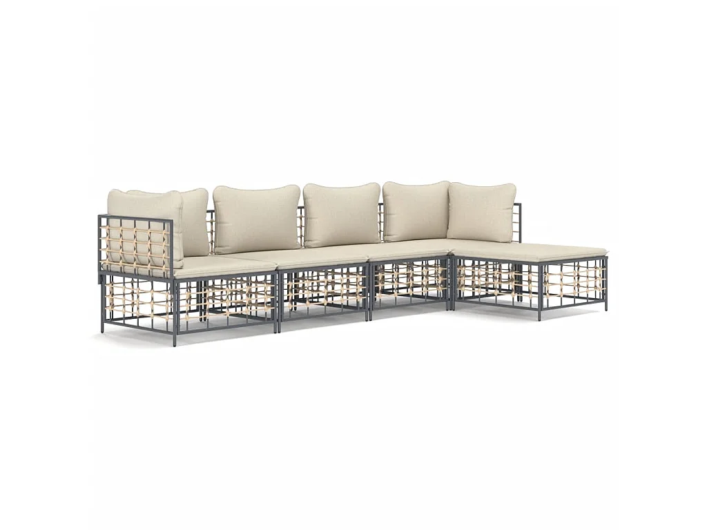 Juego de muebles de jardín 5 pzas cojines antracita ratán PE