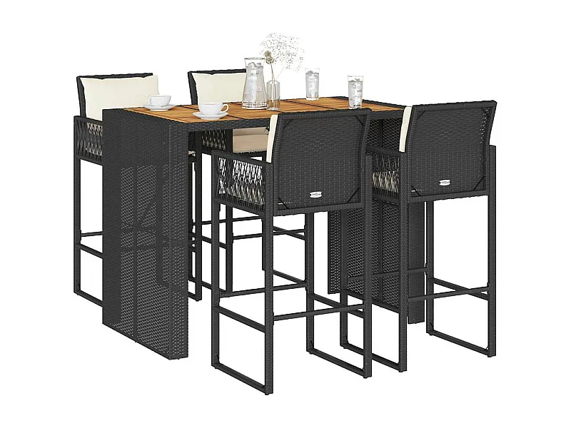 5-delige Tuinbarset met kussens poly rattan acacia zwart