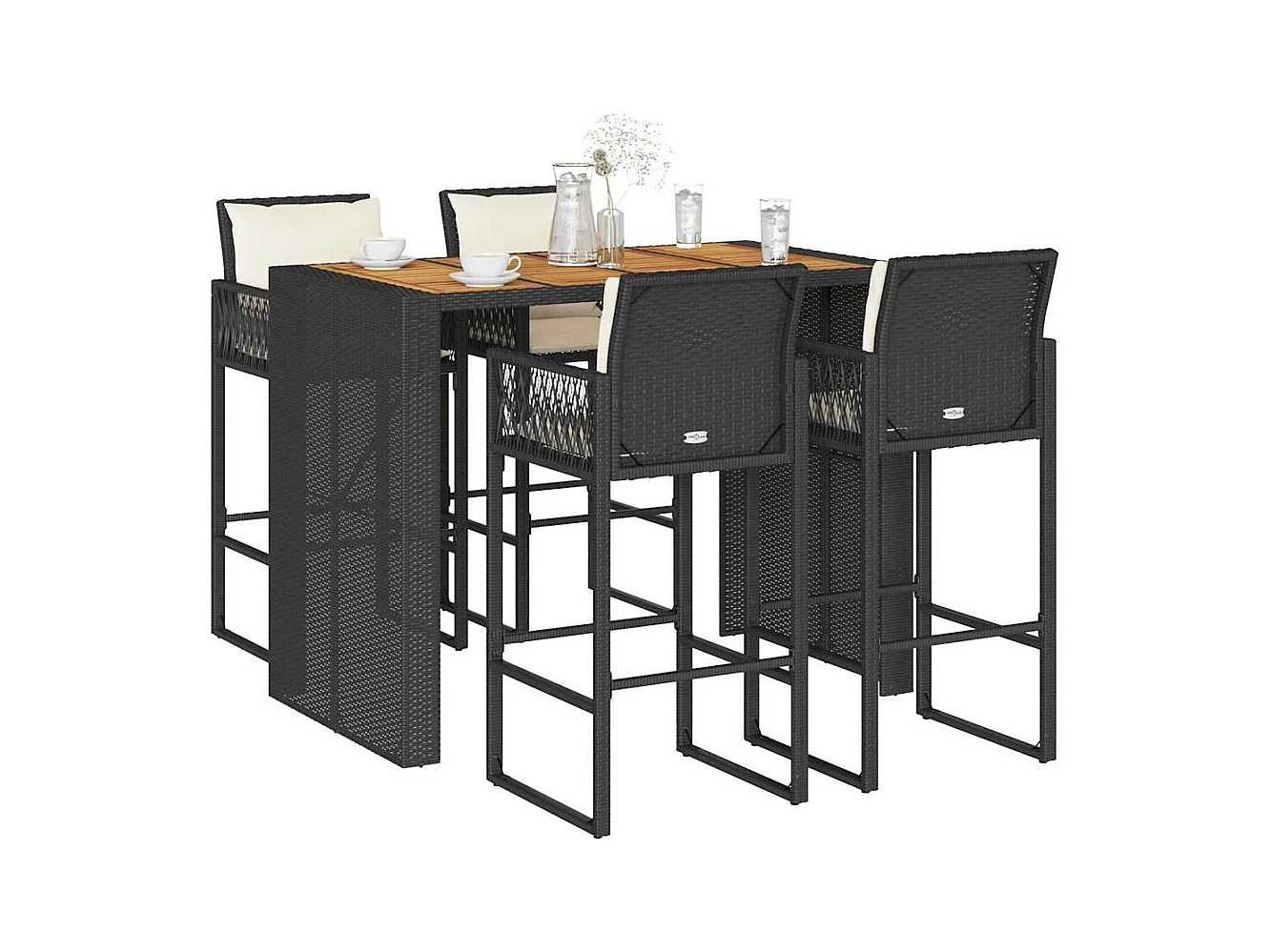 Ensemble de bar de jardin 5 pcs avec coussins noir poly rotin