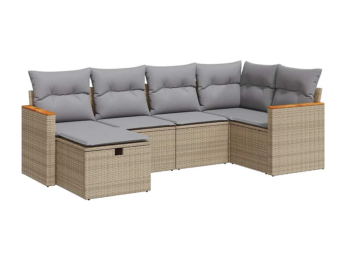 Set Divano da Giardino 6 pz con Cuscini Beige in Polyrattan