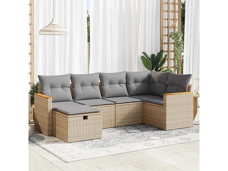 Set Divano da Giardino 6 pz con Cuscini Beige in Polyrattan