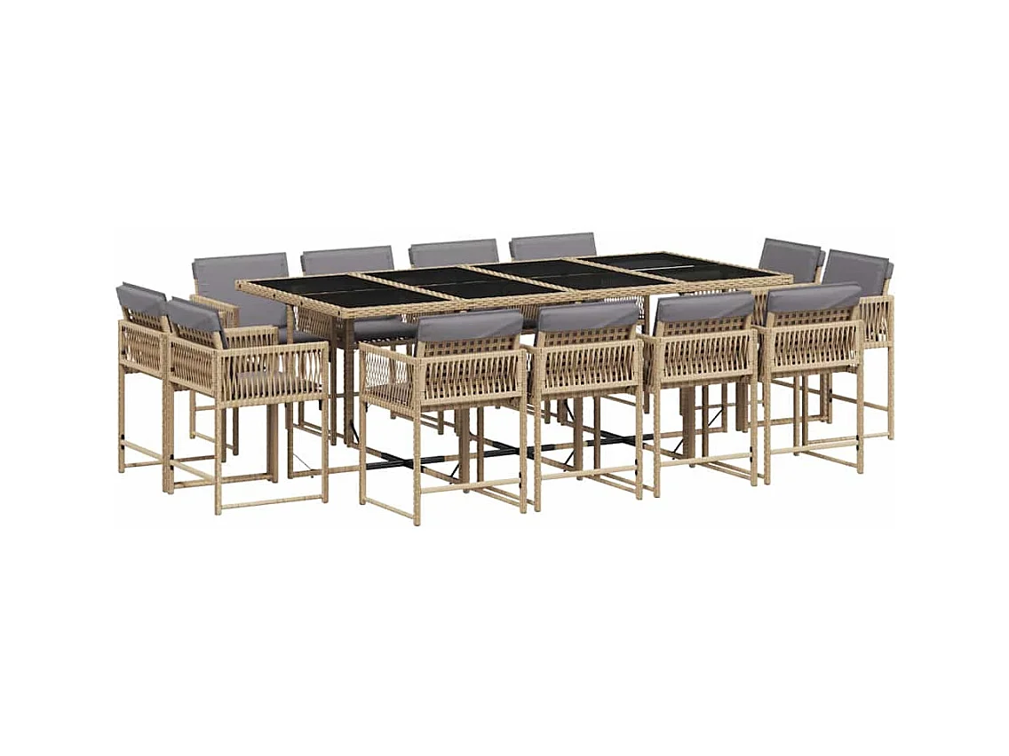 Ensemble à manger de jardin coussins 13 pcs mélange beige rotin