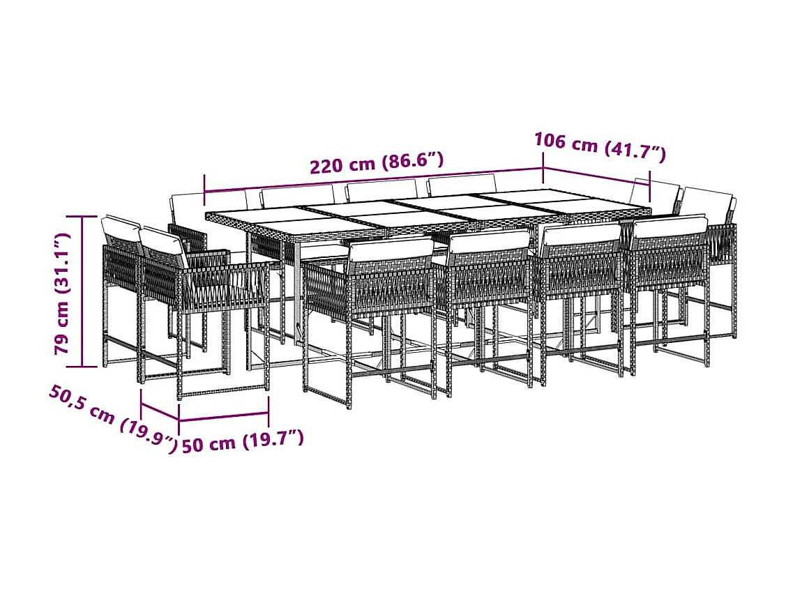 Set Pranzo da Giardino 13 pz con Cuscini Beige Misto Polyrattan