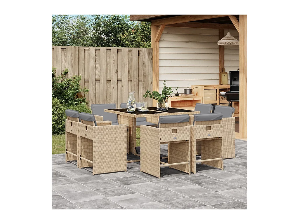 Ensemble à manger de jardin et coussins 9 pcs mélange beige