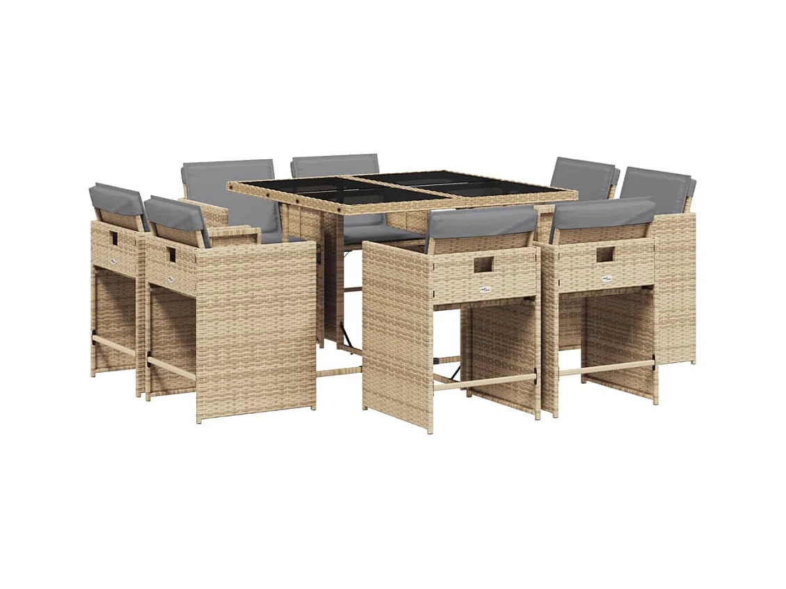Ensemble à manger de jardin et coussins 9 pcs mélange beige