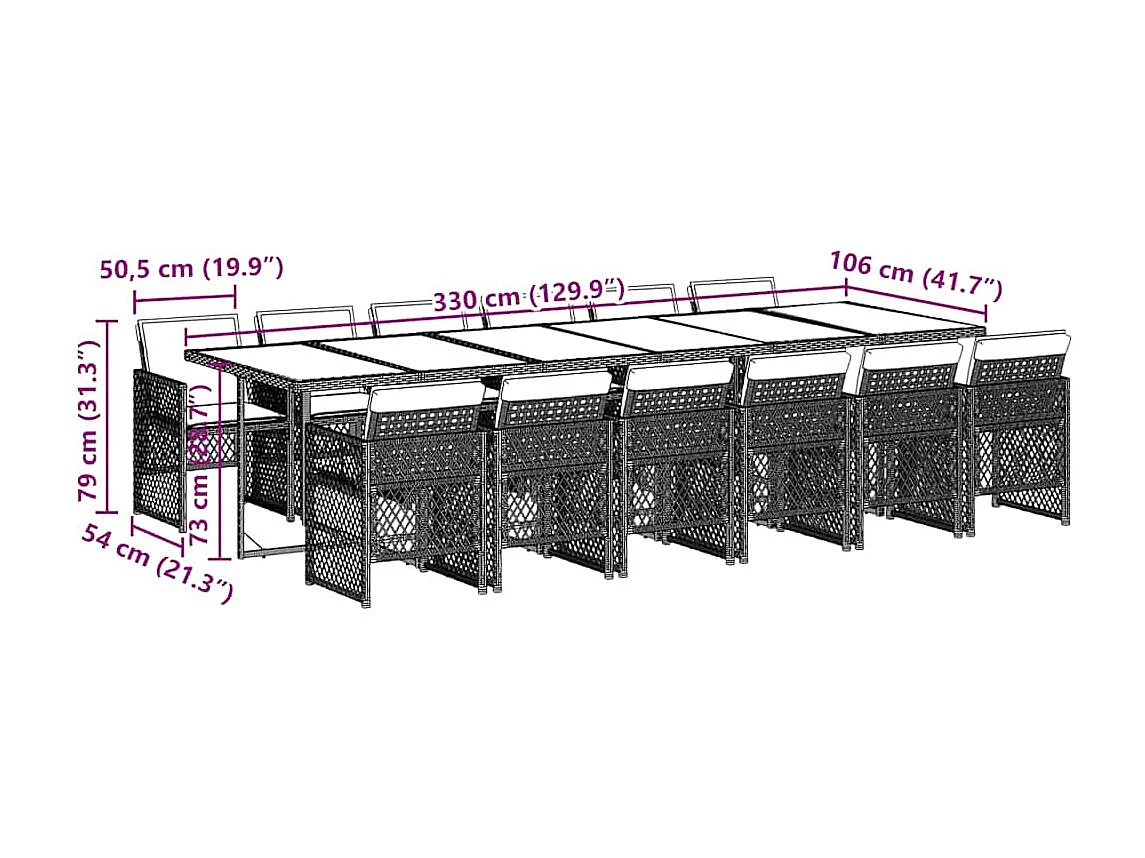 Ensemble à manger de jardin et coussins 13 pcs beige