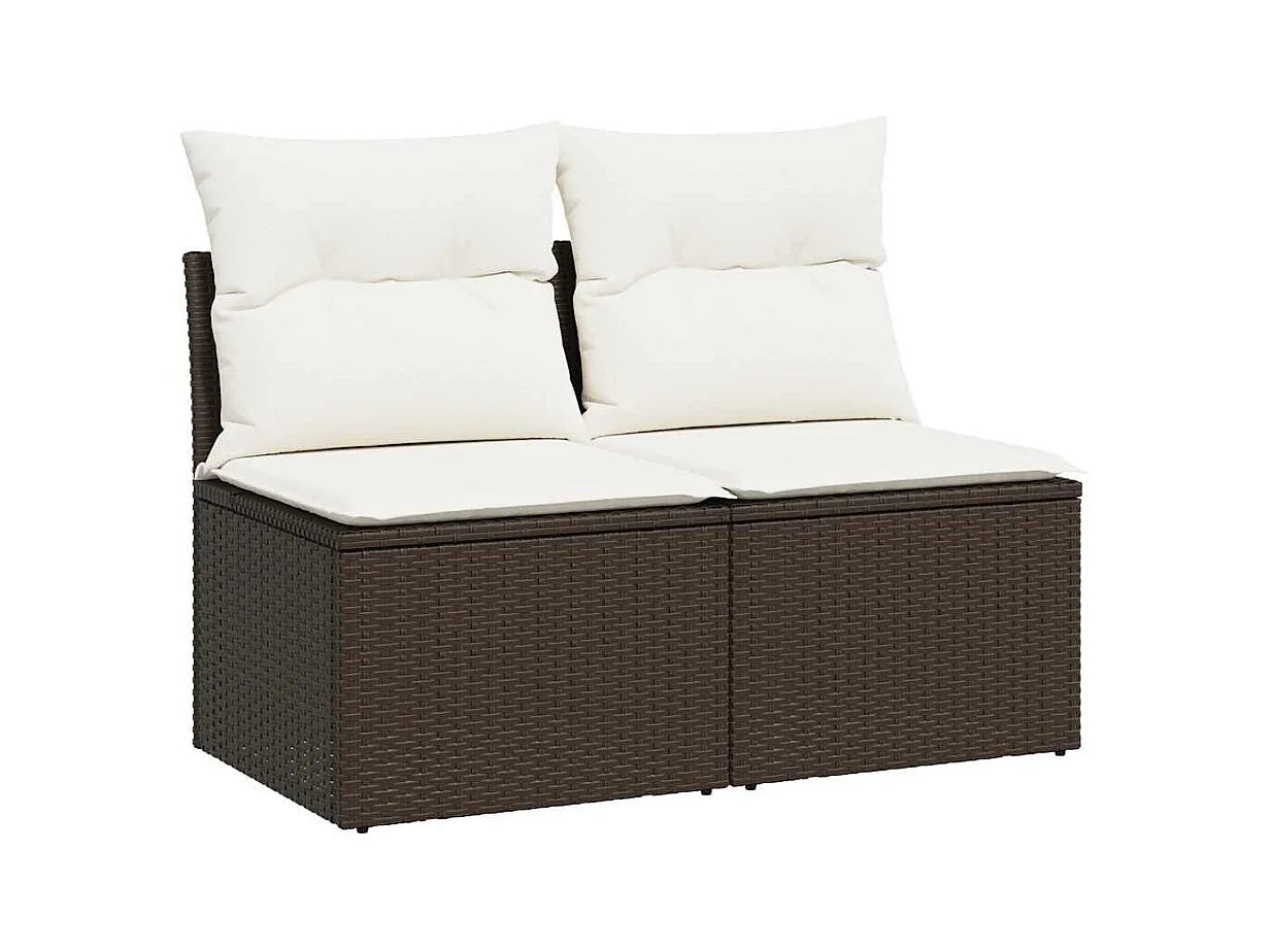 Salon de jardin avec coussins 2pcs marron résine tressée acacia