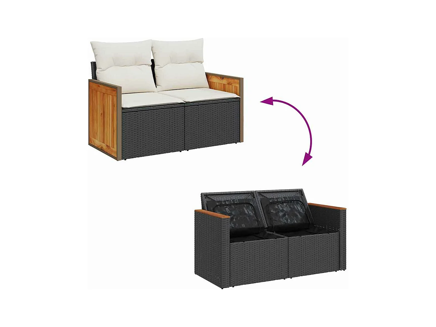 Salon de jardin 5 pcs avec coussins noir résine tressée