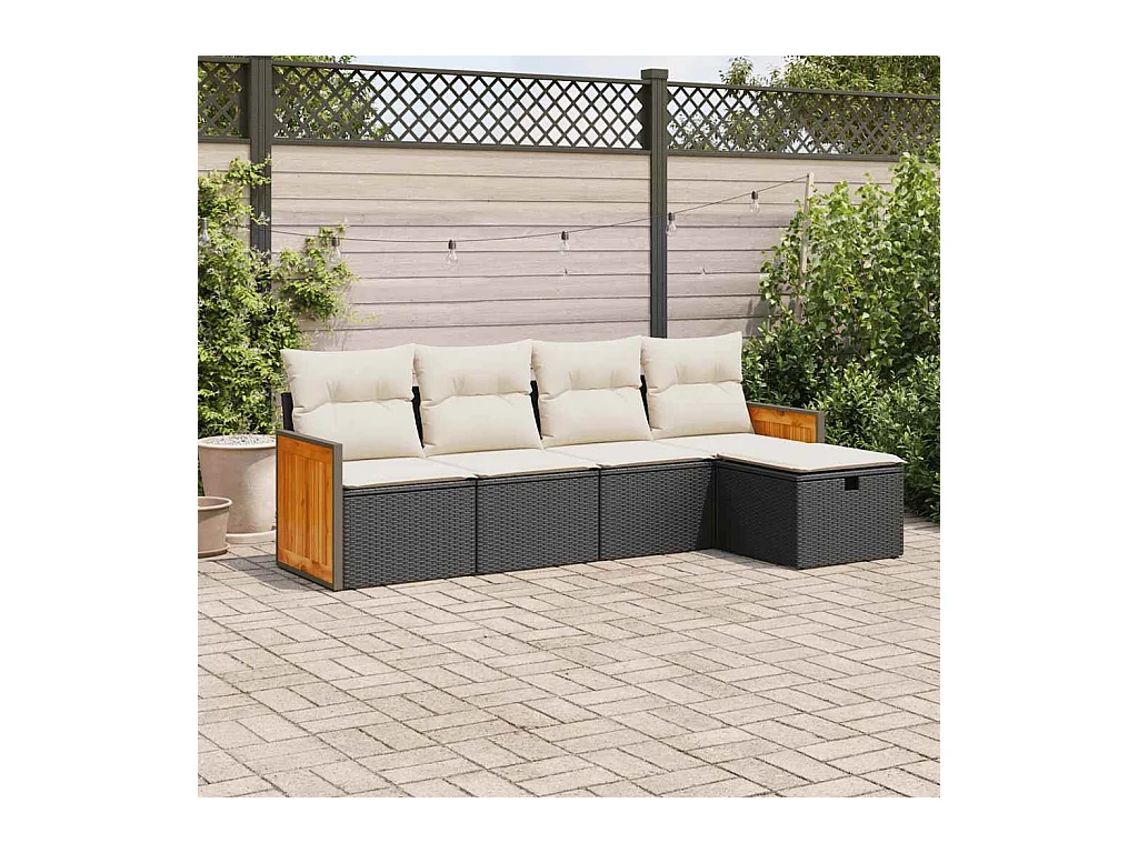 Salon de jardin 5 pcs avec coussins noir résine tressée