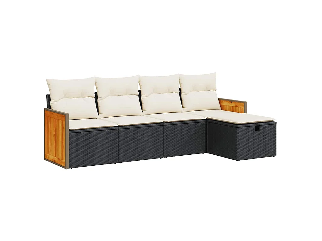 Set Divani da Giardino 5 pz con Cuscini in Polyrattan Nero