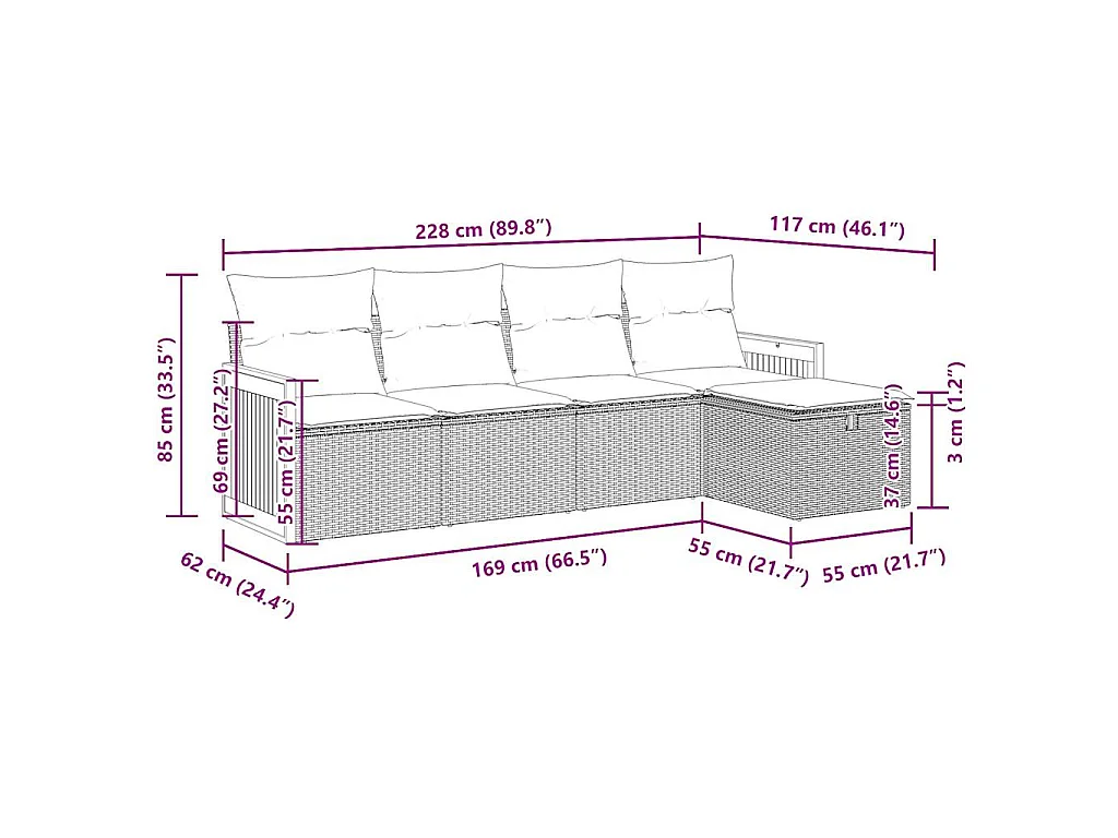 Set Divani da Giardino 5 pz con Cuscini in Polyrattan Nero