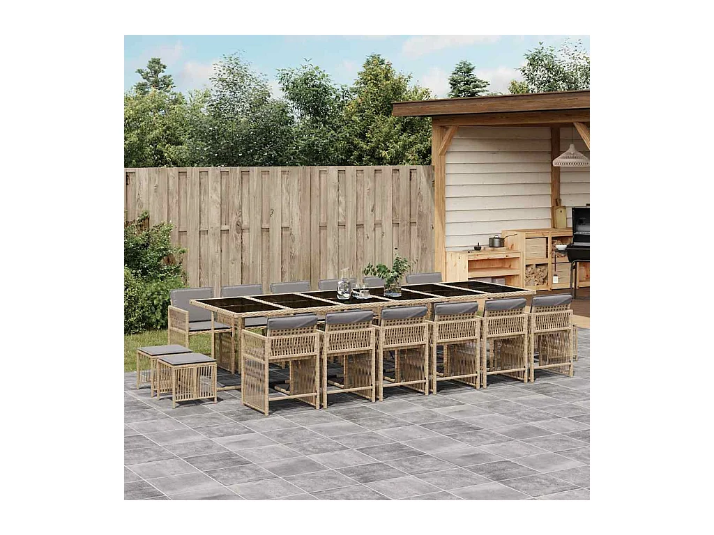 17-tlg. Garten-Essgruppe mit Kissen Beigemischung Poly Rattan