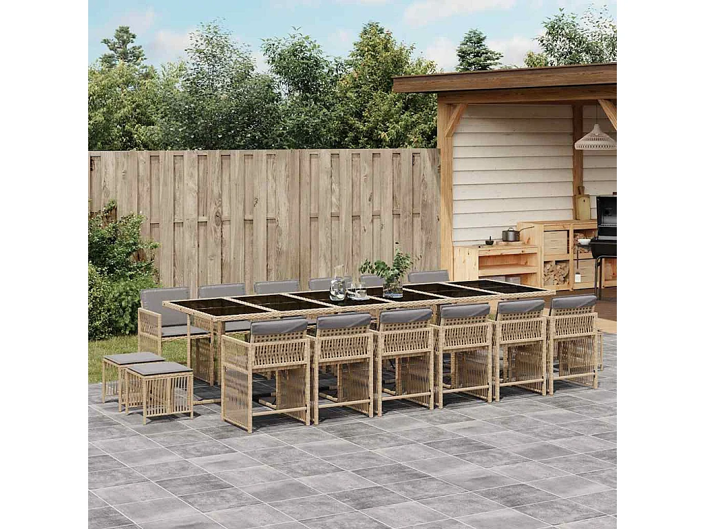 Ensemble à manger de jardin et coussins 17 pcs mélange beige