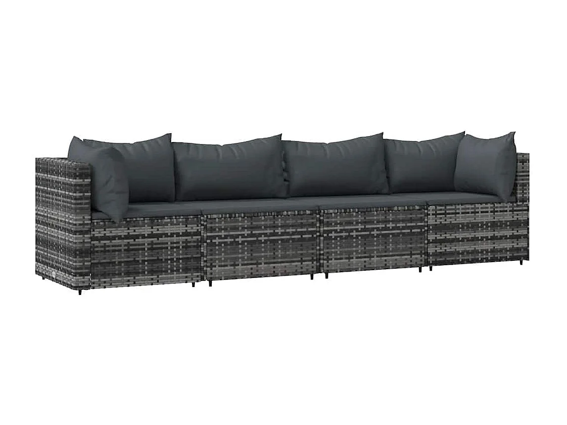 Salon de jardin 4 pcs avec coussins Gris Résine tressée