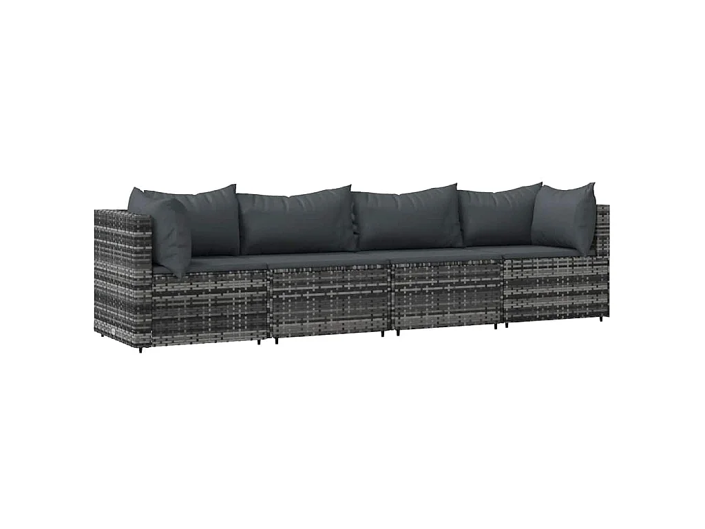 Set Divani da Giardino 4 pz con Cuscini in Polyrattan Grigio