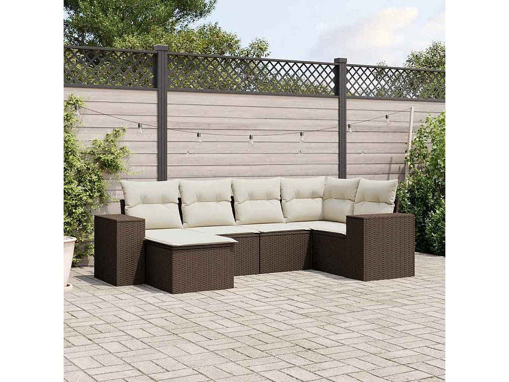 6-delige Loungeset met kussens poly rattan bruin