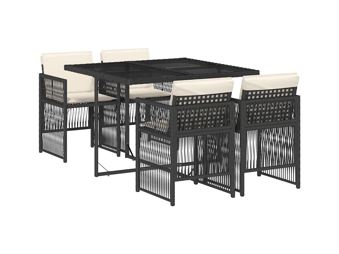 Ensemble à manger de jardin coussins 5pcs Noir Résine tressée