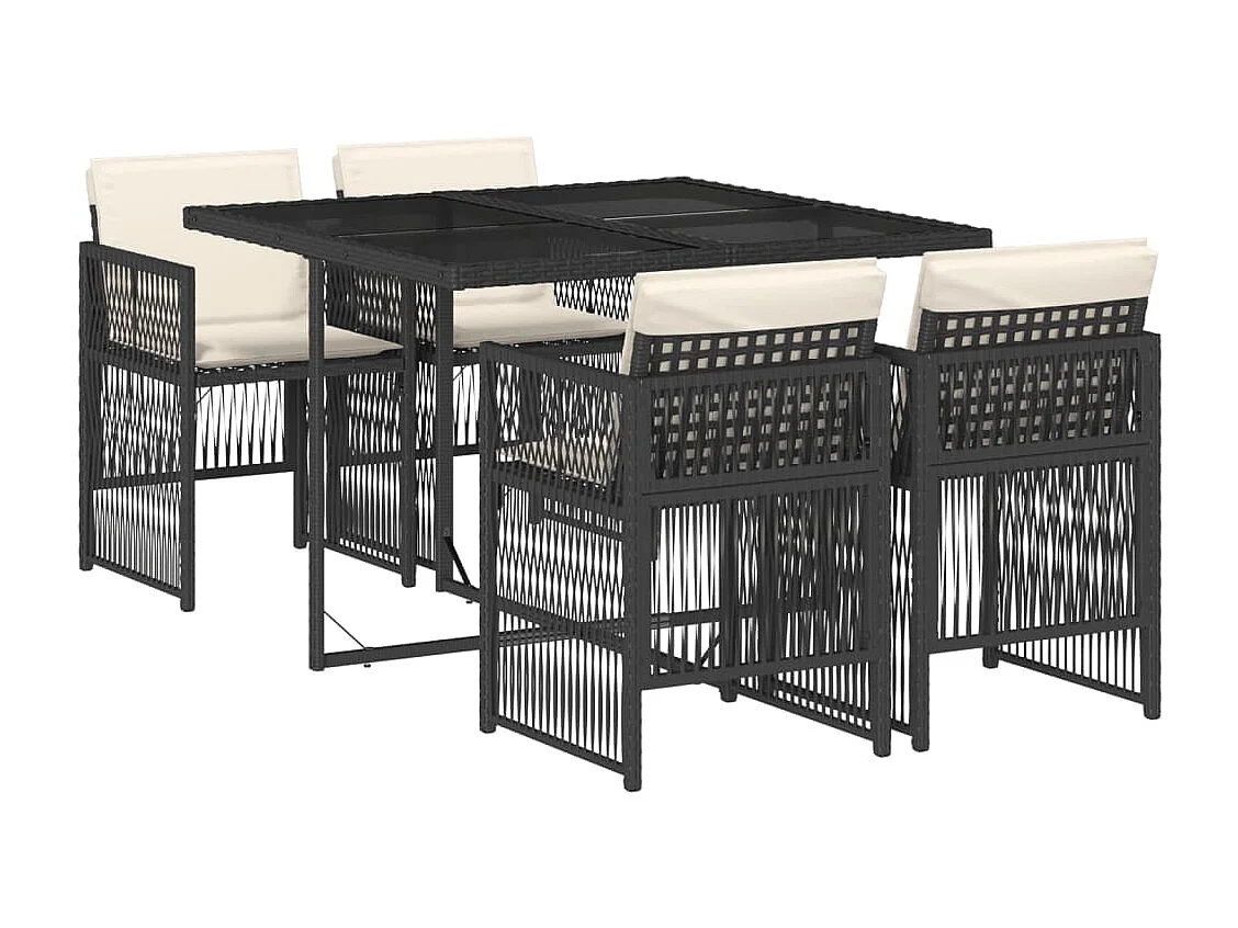 Ensemble à manger de jardin coussins 5pcs Noir Résine tressée