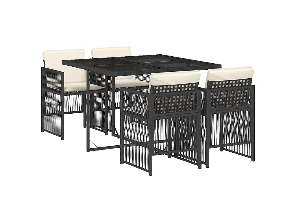 Set da Pranzo da Giardino 5 pz Nero con Cuscini in Polyrattan