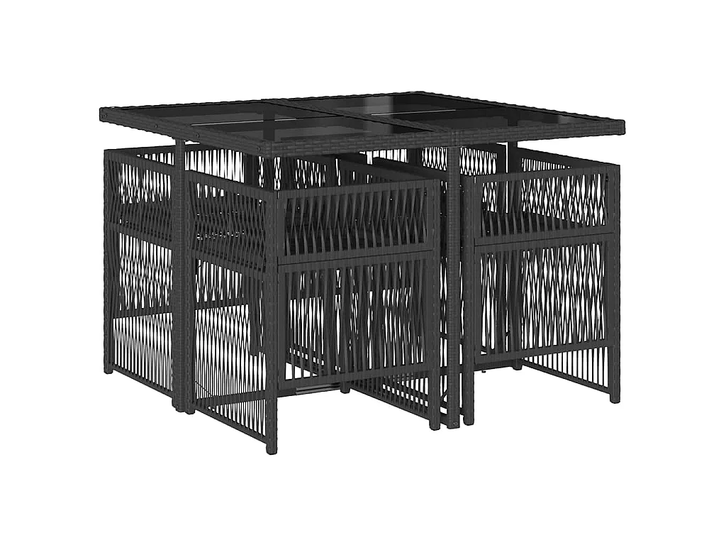 Set da Pranzo da Giardino 5 pz Nero con Cuscini in Polyrattan
