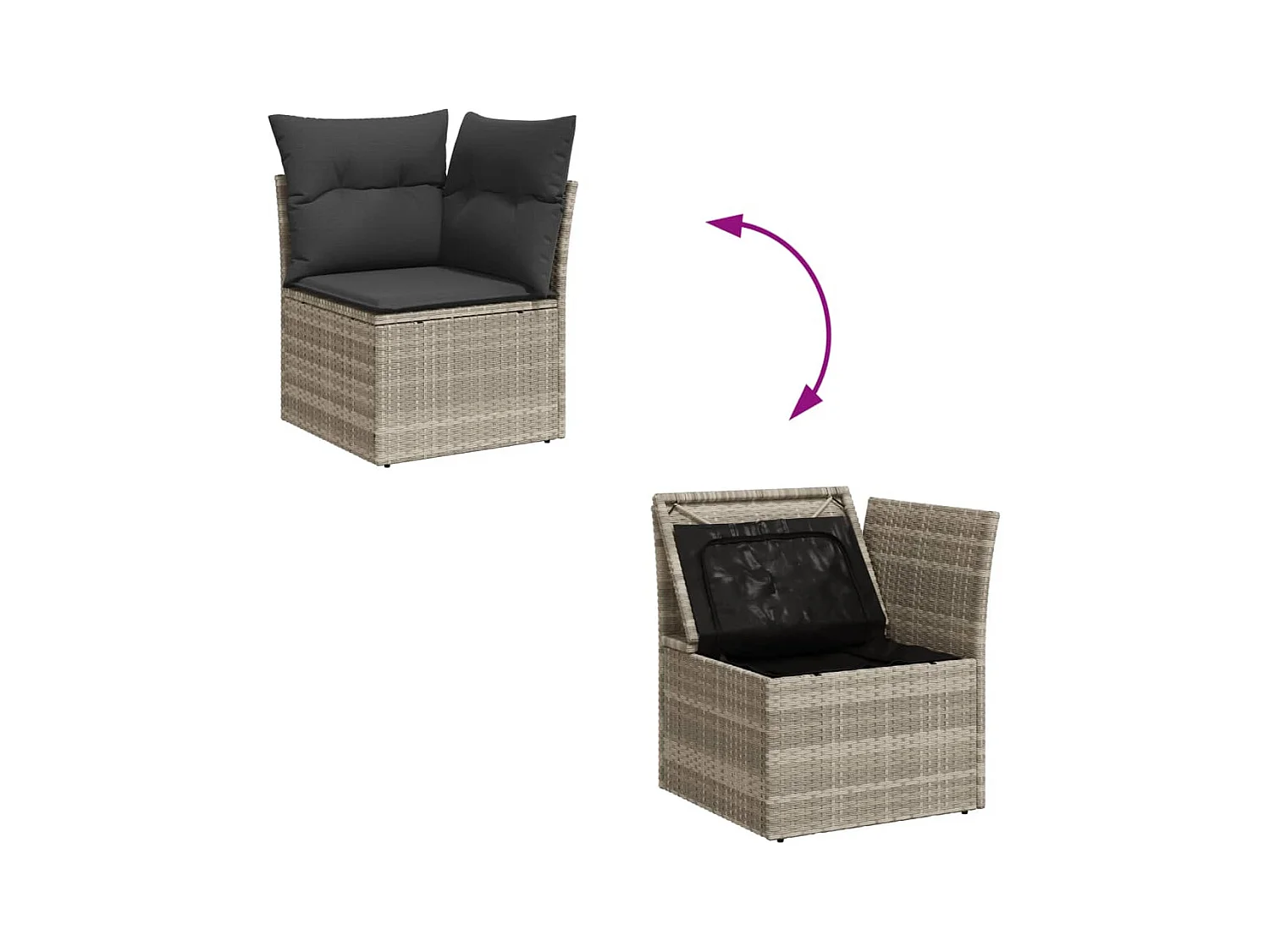 Salon de jardin 4 pcs avec coussins gris clair résine tressée