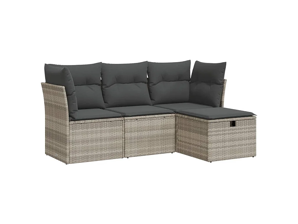 4-delige Loungeset met kussens poly rattan lichtgrijs