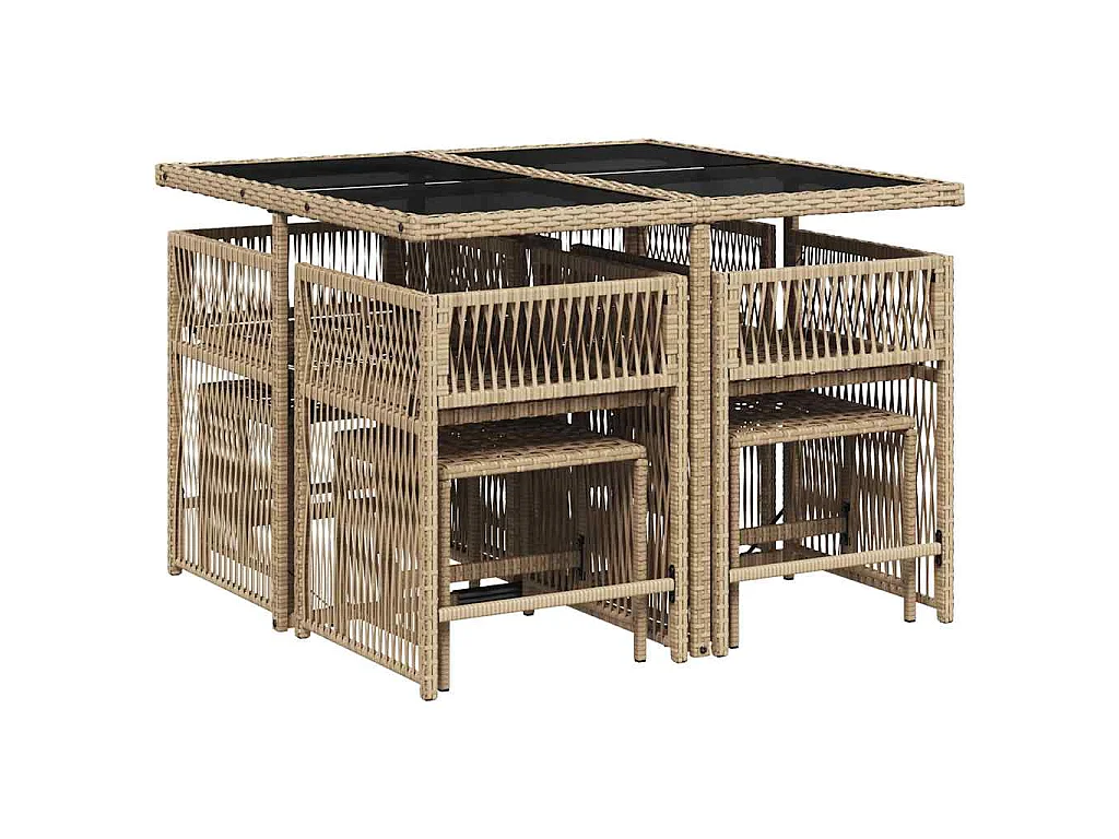Ensemble à manger de jardin et coussins 9 pcs beige Poly rotin