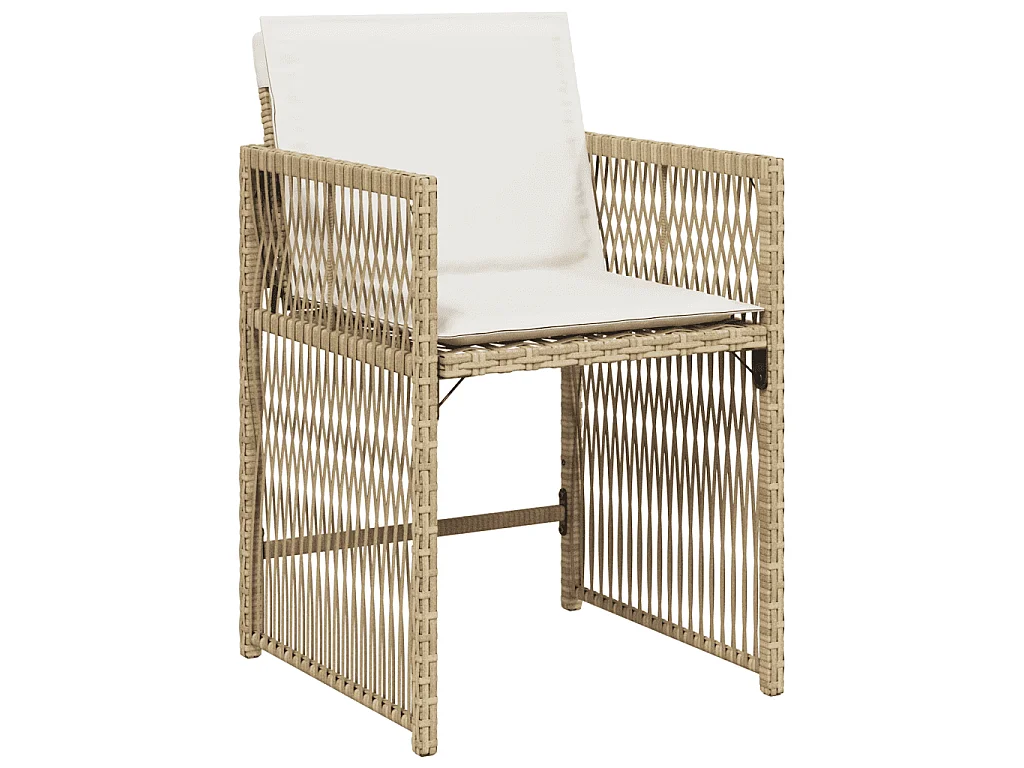 Ensemble à manger de jardin et coussins 9 pcs beige Poly rotin