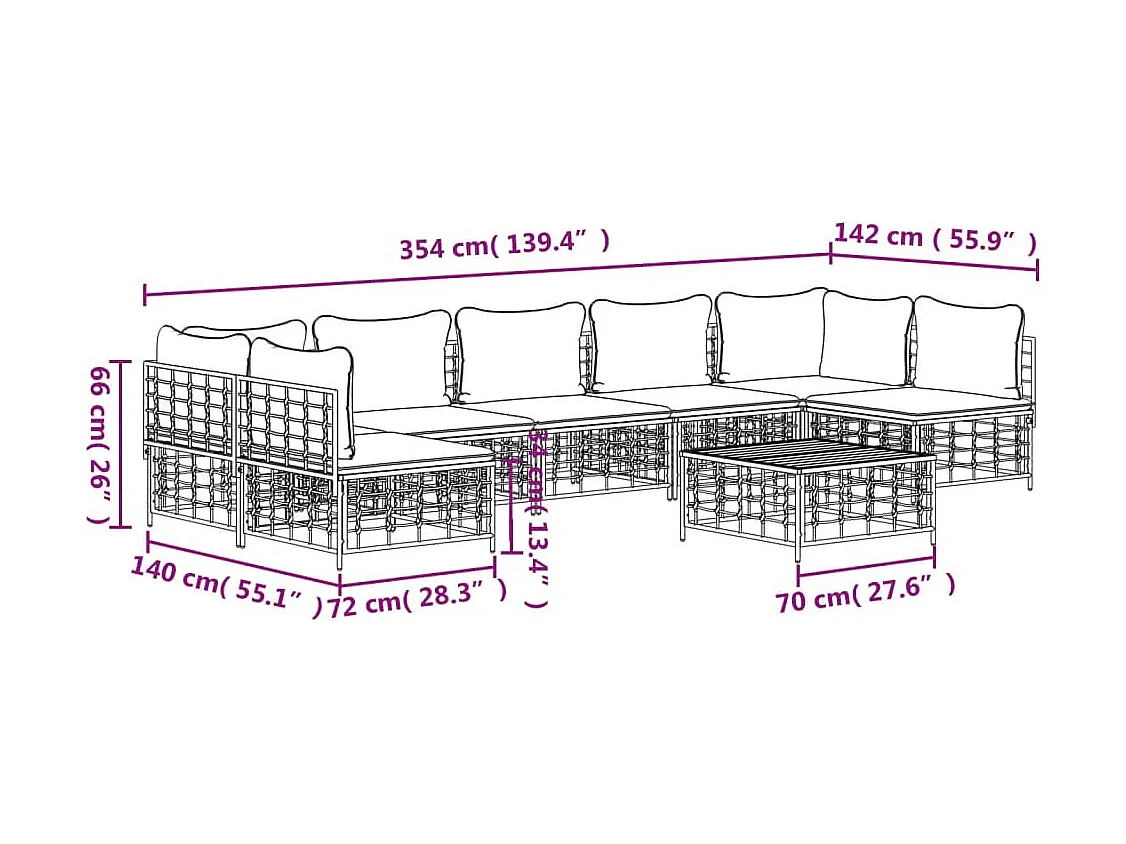 8-tlg. Garten-Lounge-Set mit Kissen Anthrazit Poly Rattan