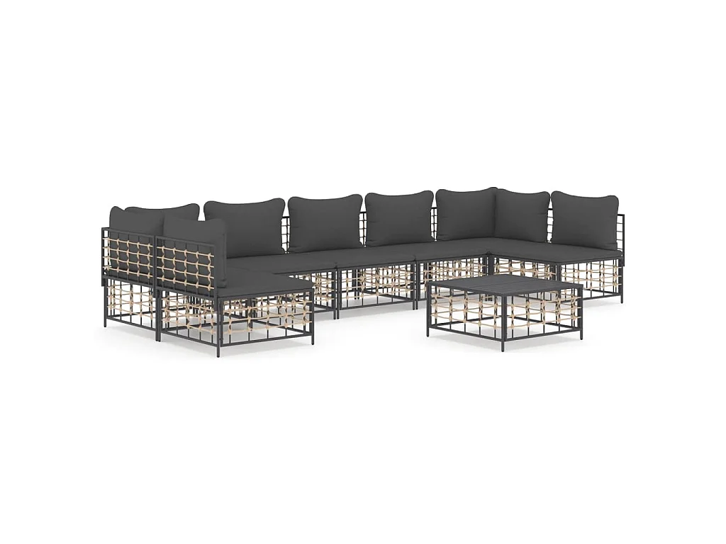 8-delige Loungeset met kussens poly rattan antracietkleurig