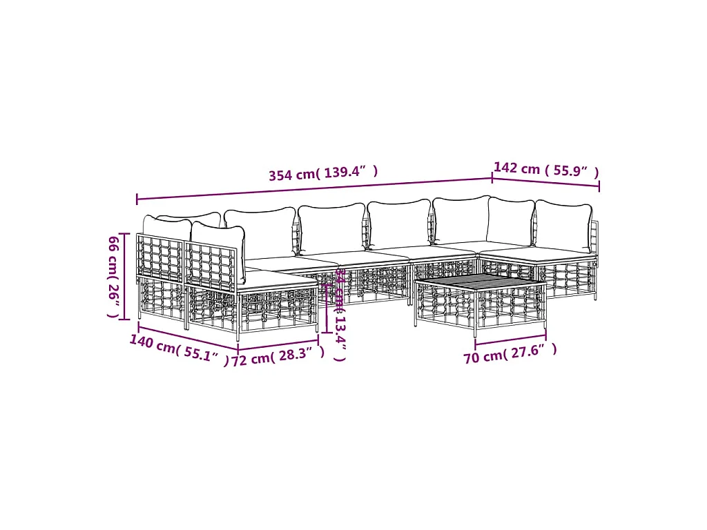 8-delige Loungeset met kussens poly rattan antracietkleurig