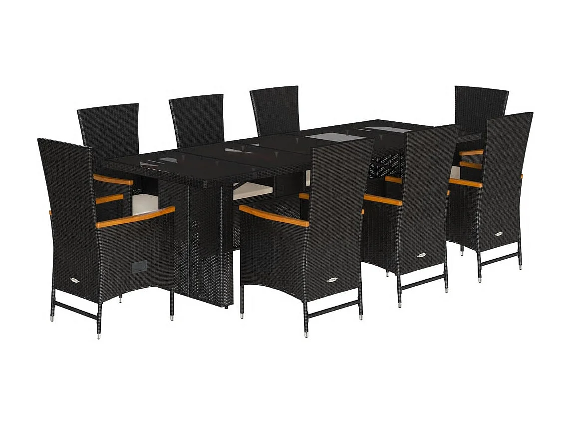 9-tlg. Garten-Essgruppe mit Kissen Schwarz Poly Rattan