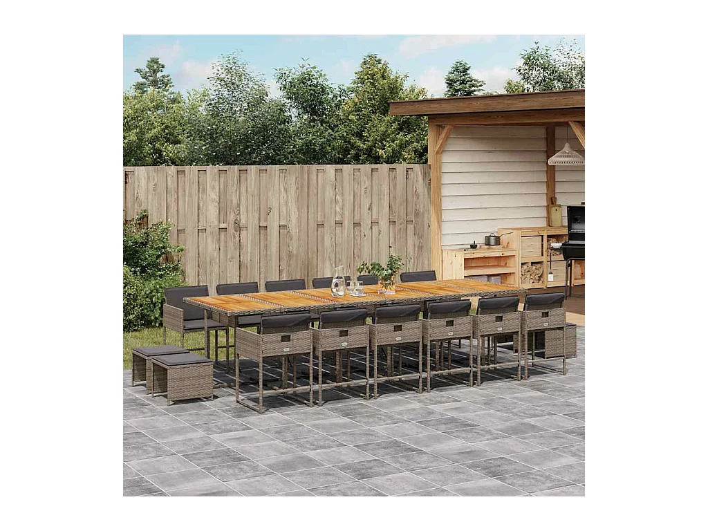 Ensemble à manger de jardin 17 pcs et coussins résine tressée